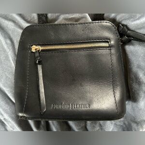 Portland Leather Black Crossbody Bag with Gold Zip